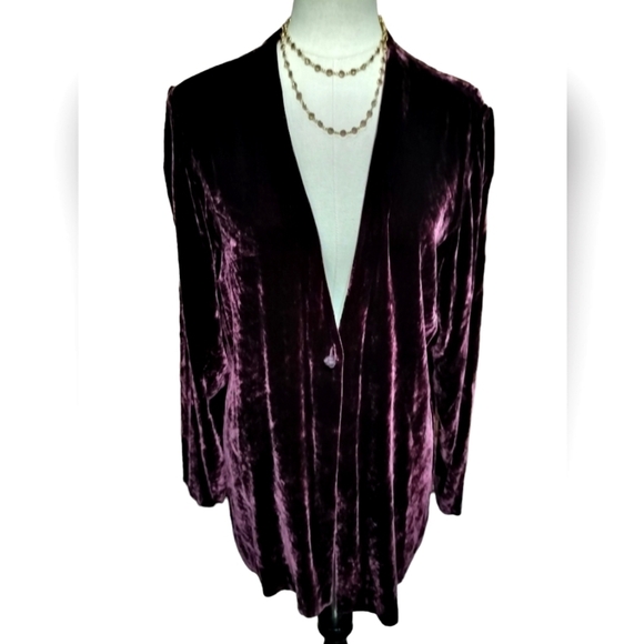 Eileen Fisher Jackets & Blazers - 2242)Eileen Fisher Deep Burgundy Single Button Silk Blend Velvet Cardigan Size L